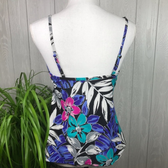 Simply Swim tankini adjustable strap swim top black with bright floral print - Picture 6 of 9
